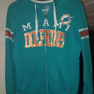Majestic Teal Miami Dolphins Zip-Up Hoodie with Orange Accents